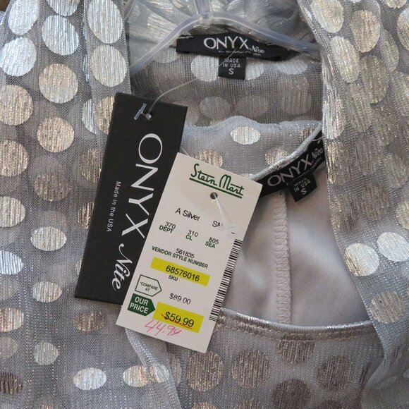 New Onyx Nite Silver Metallic Polka Dot Tank Top & Sheer Cardigan Set Womens S - Picture 11 of 11